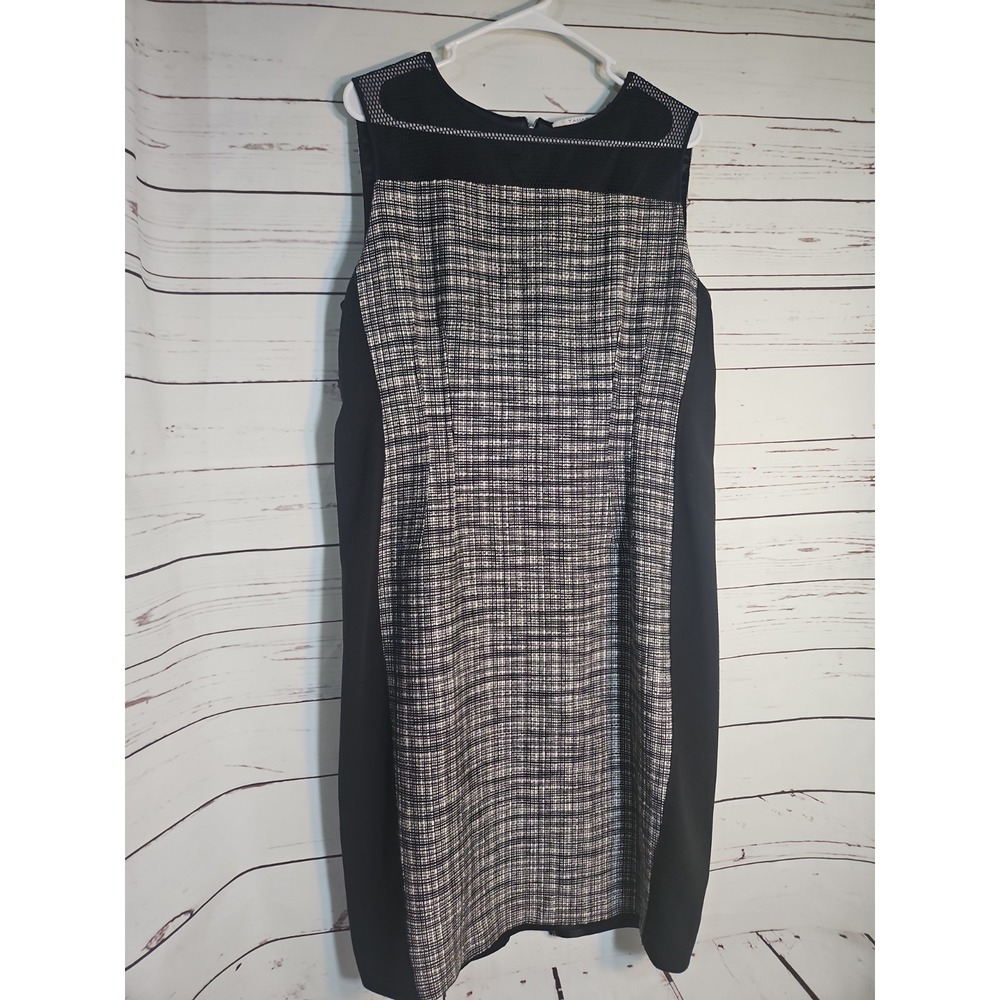 T. Tahari Black Dress Size 16 Tweed Mesh Chest